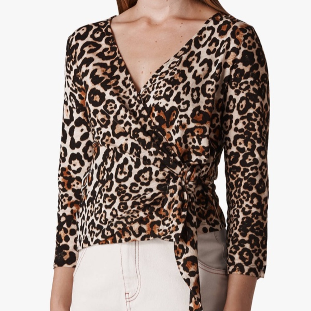 Whistles Leopard Printed Wrap Top